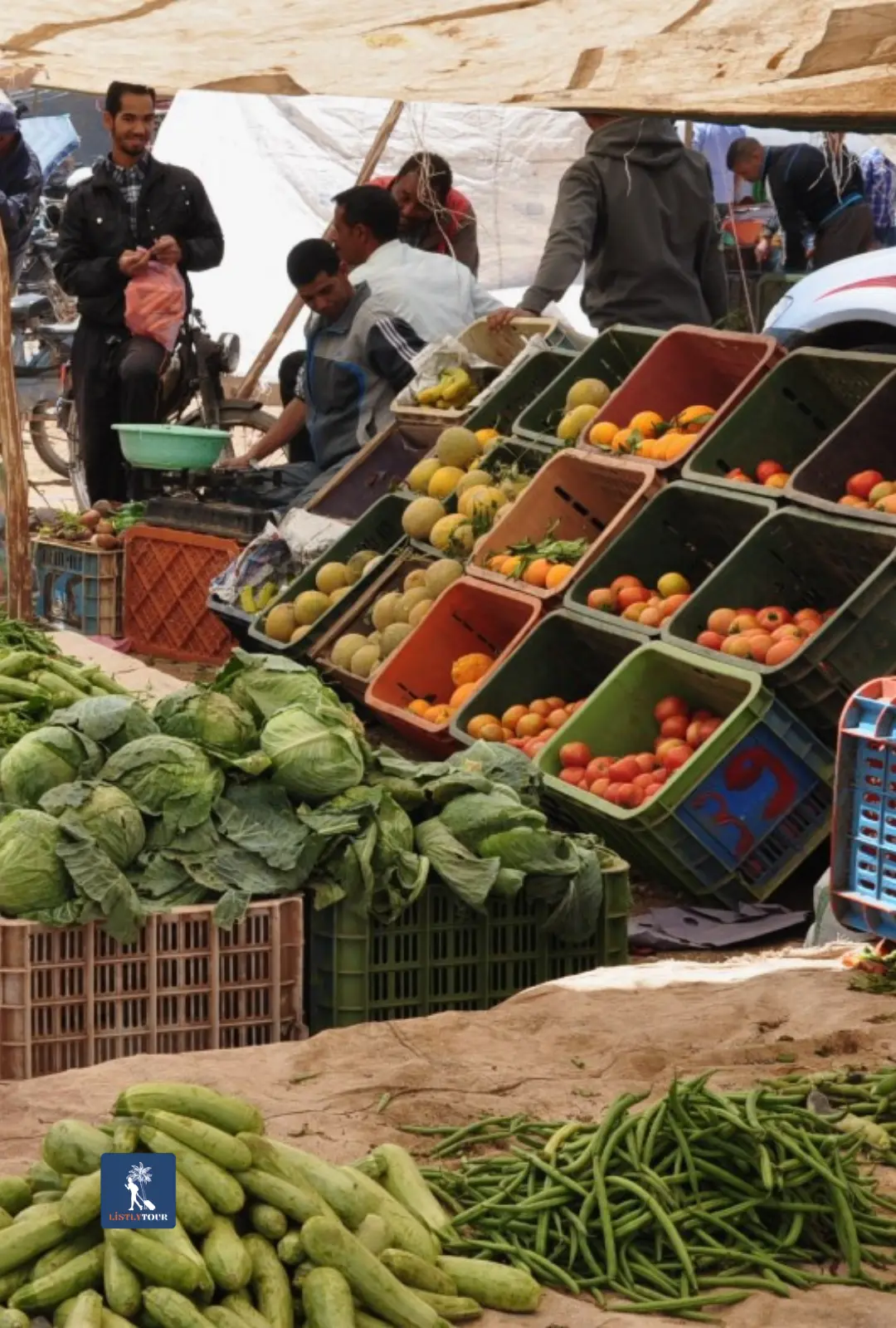 Colorful vegetables displayed at a rural souk during the Ida Ougourd market tour from Essaouira