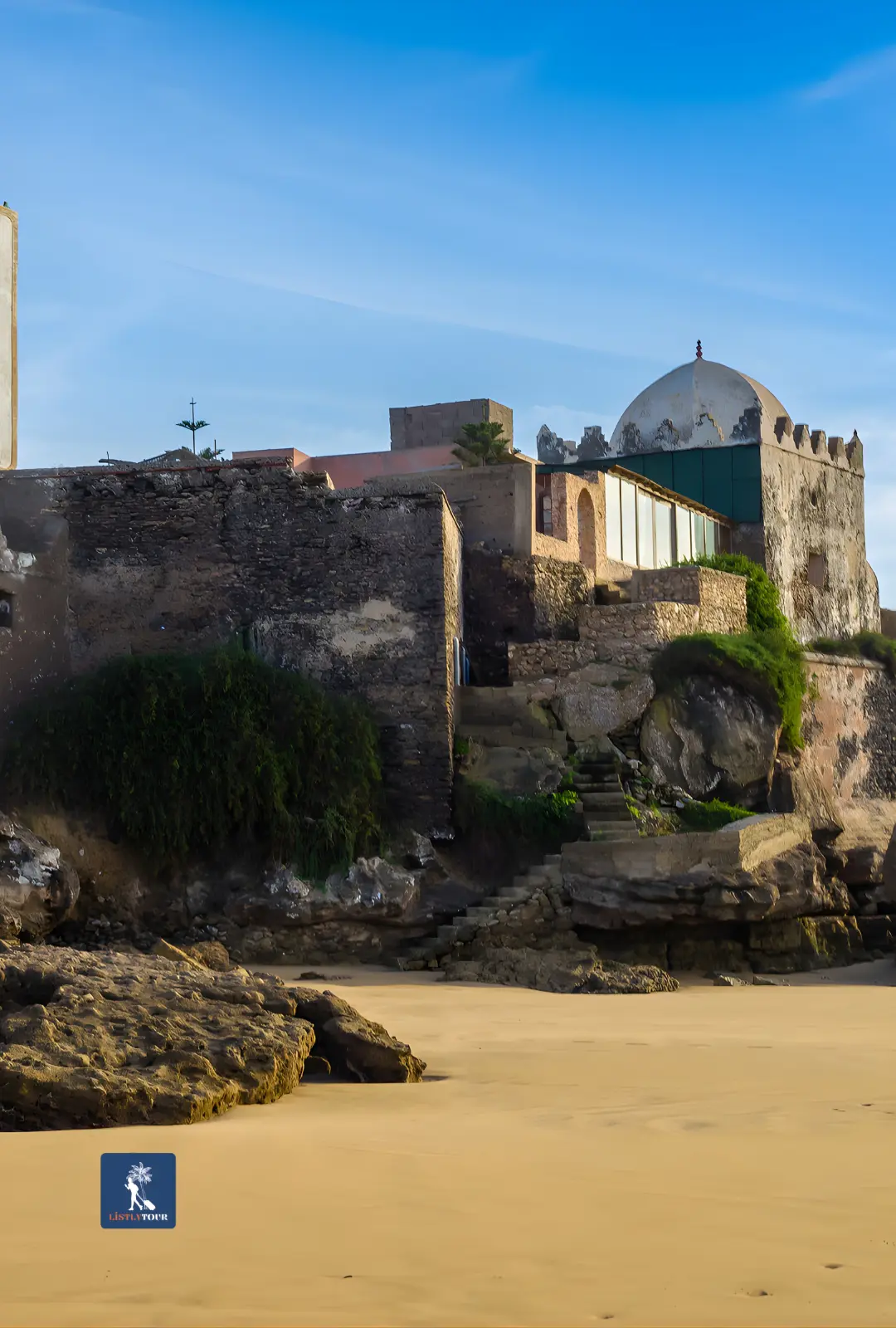 Old seaside fortress in Essaouira at low tide during the Ida Ougourd market tour from Essaouira