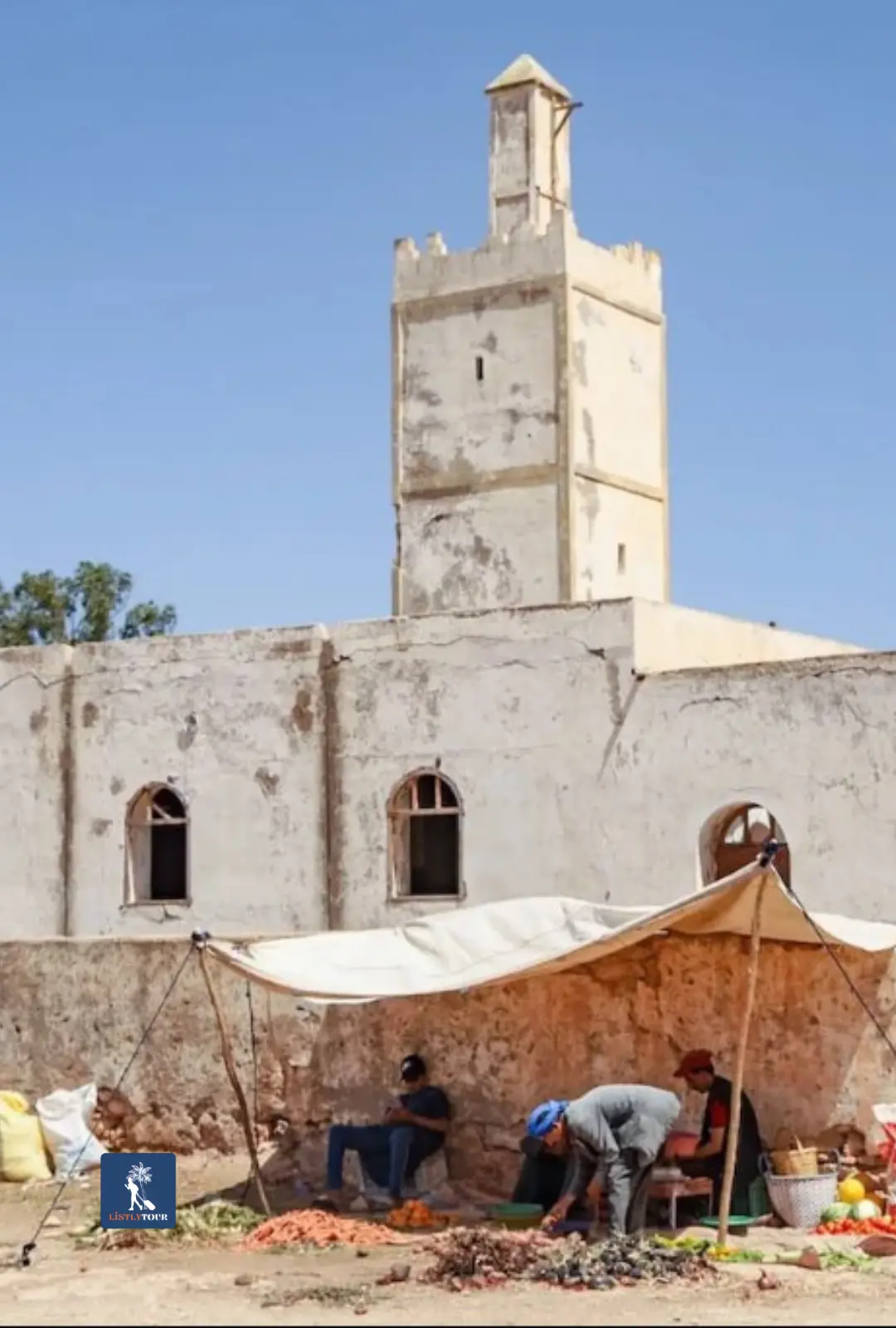 Rural mosque building near the souk visited on the Ida Ougourd market tour from Essaouira