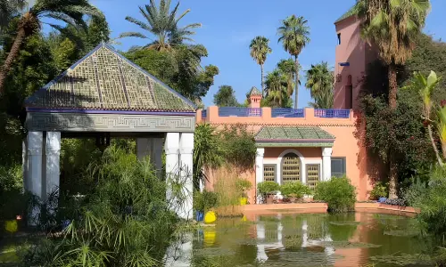 Traditional Moroccan riad and garden in Marrakech during a cultural tour