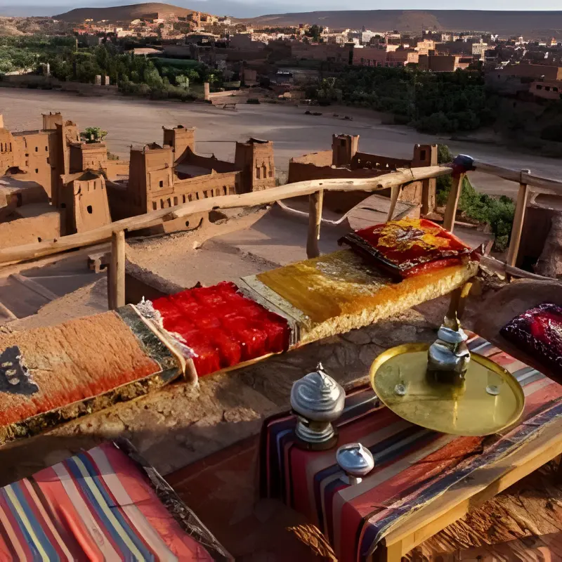 Rooftop Tea with View of Ait Ben Haddou – 4-Day Marrakech to Merzouga Desert Tour